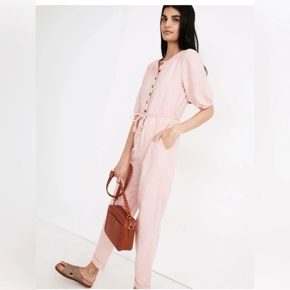 Madewell Pants - Madewell Linen-Blend Puff-Sleeve Tassel-Tie Jumpsuit, size XXS.